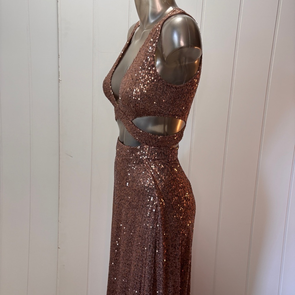 Fashion Nova Bronze Sequin Grad Dress - Picture 5 of 16